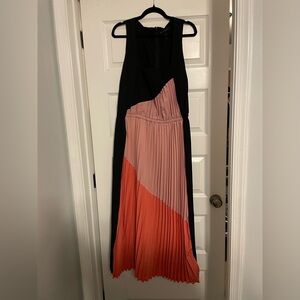 Ashley Stewart Black, Pink, and Coral Asymmetrical Colorblock Design Maxi Dress